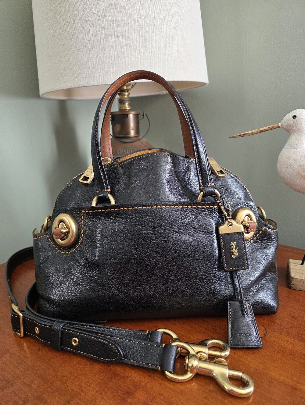 Coach Outlaw 36 38190 Satchel Black Polished Grain Leather Bag 1941